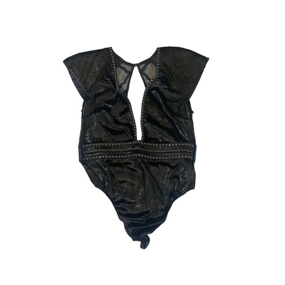Victoria Secret Women's Black Deep V Plunge Velvet Body Suit - Medium - Picture 1 of 13